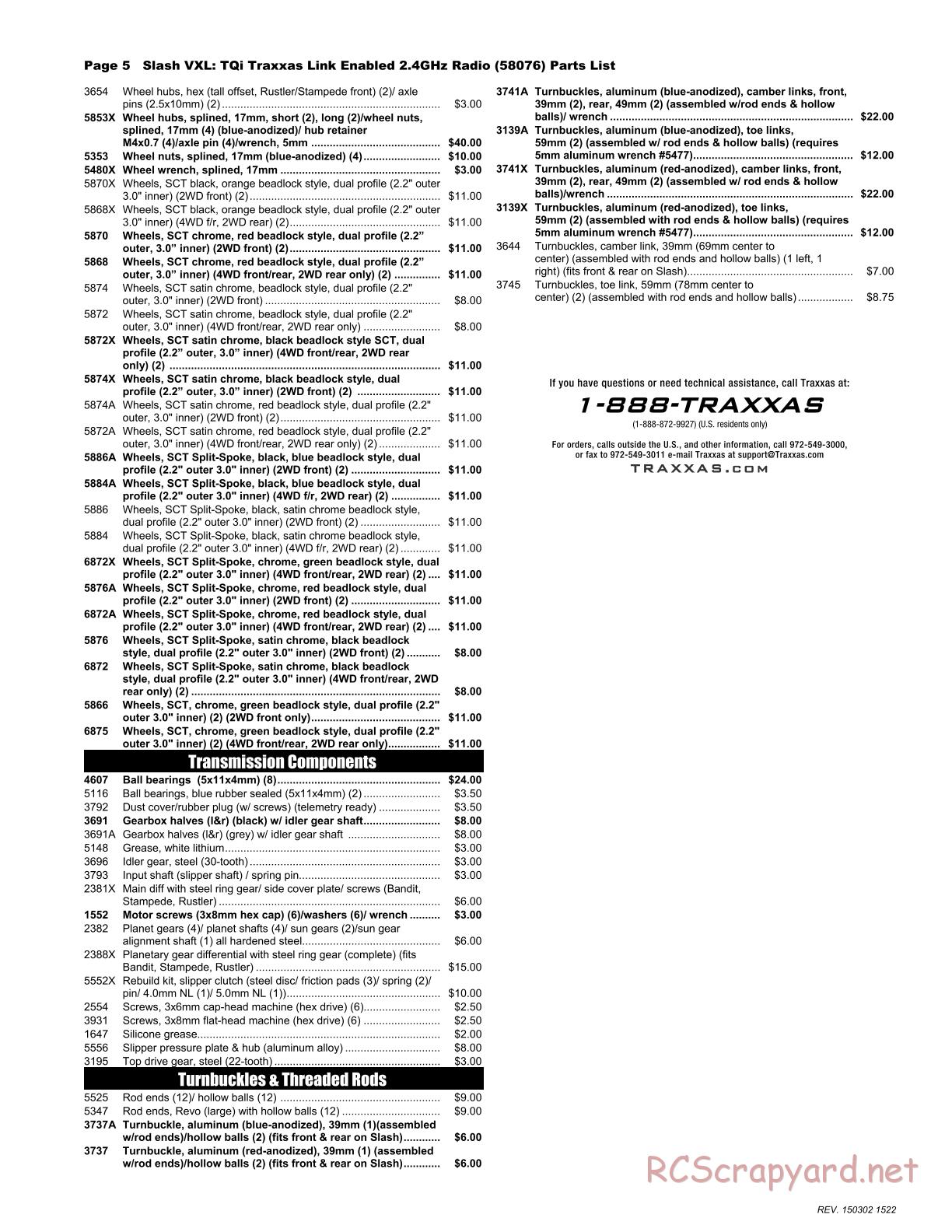 Traxxas - Slash 2WD VXL (2014) - Parts List - Page 5