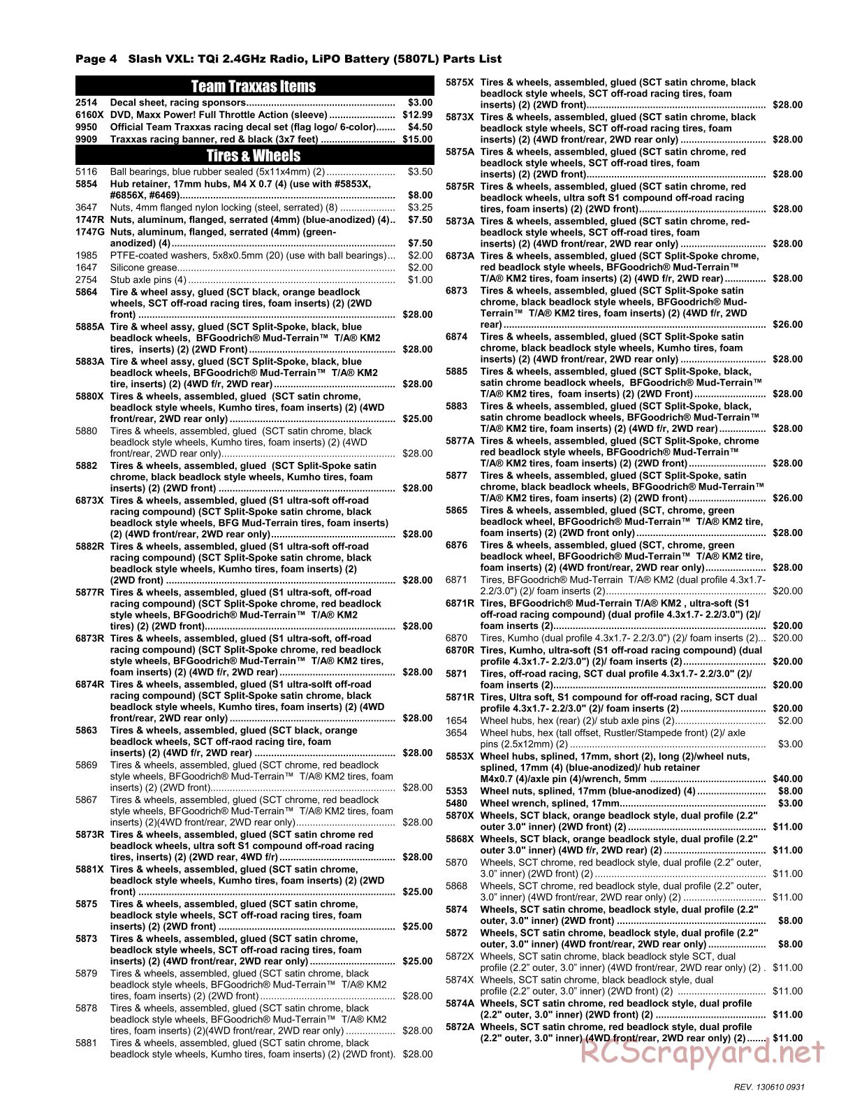 Traxxas - Slash 2WD VXL LiPo (2012) - Parts List - Page 4