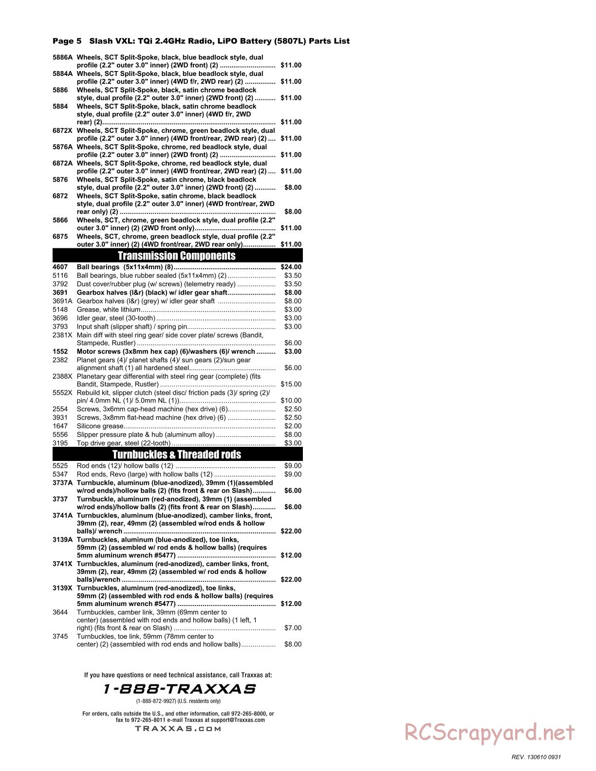 Traxxas - Slash 2WD VXL LiPo (2012) - Parts List - Page 5