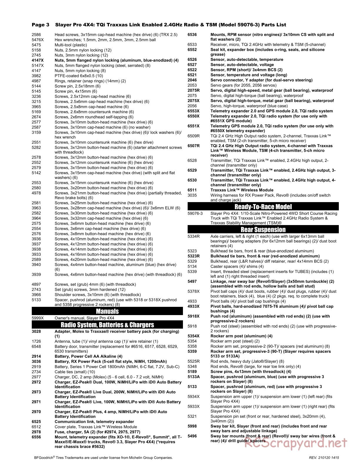 Traxxas - Slayer Pro 4x4 TSM - Parts List - Page 3
