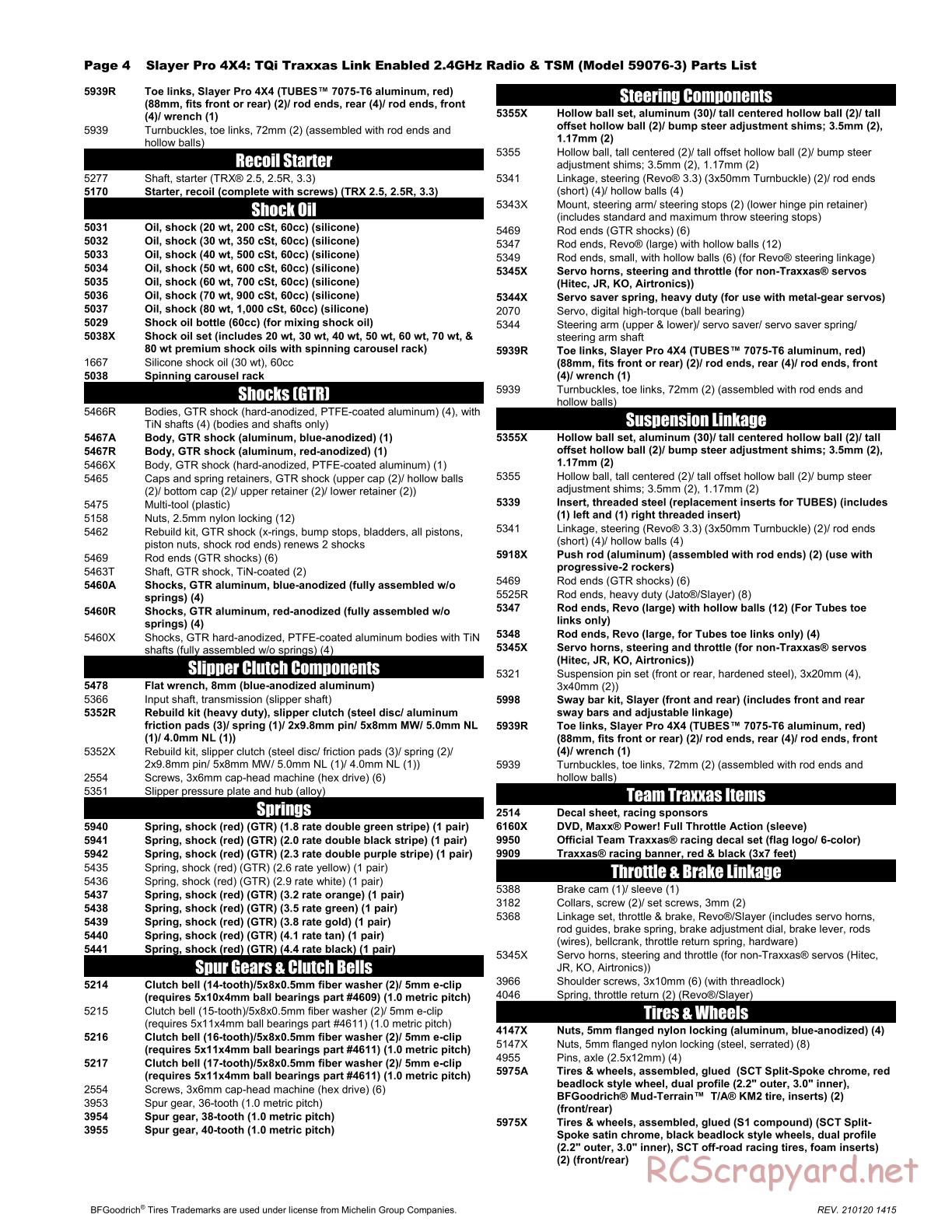 Traxxas - Slayer Pro 4x4 TSM - Parts List - Page 4