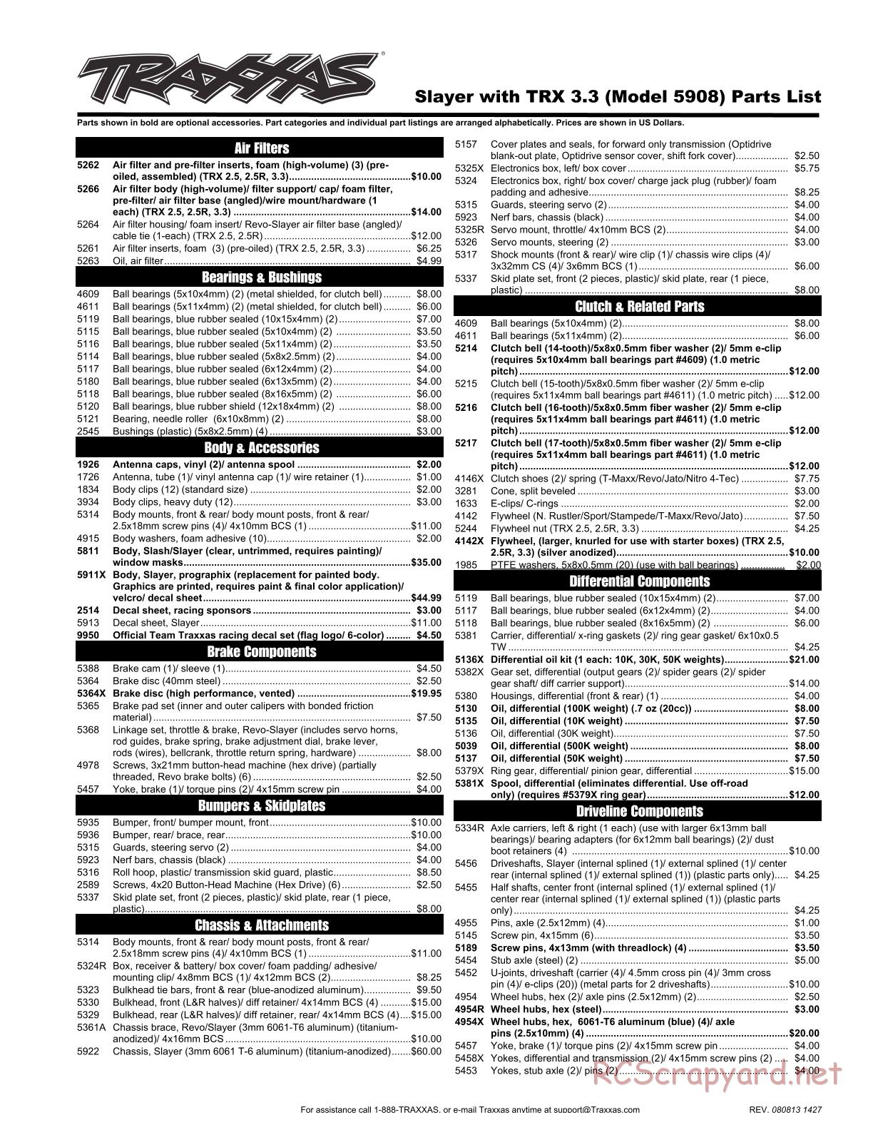 Traxxas - Slayer Pro 4WD (2008) - Parts List - Page 1