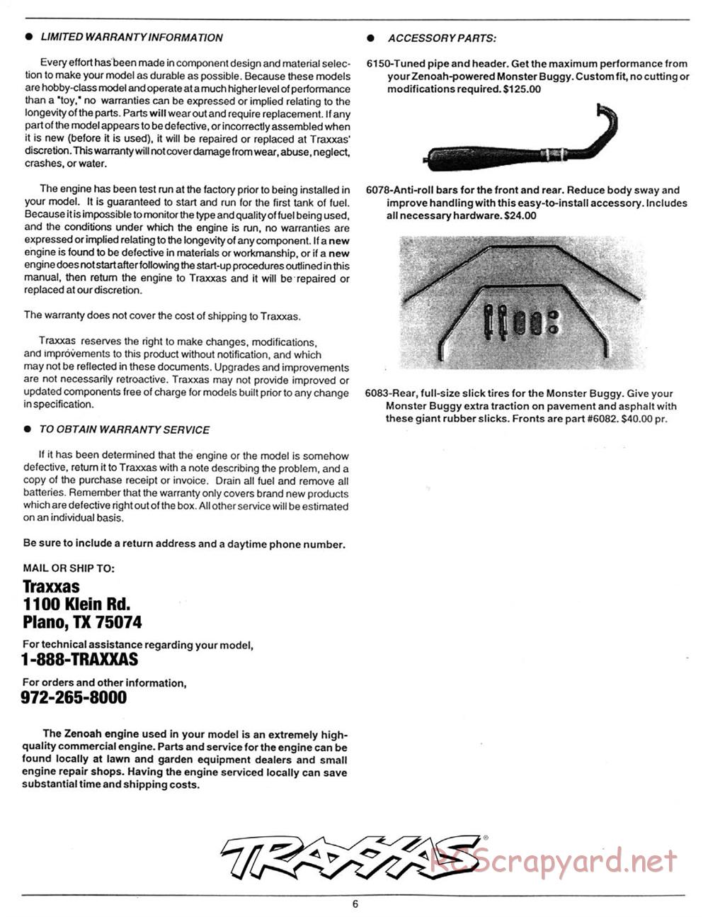 Traxxas - Monster Buggy (Gas Buggy) (1993) - Manual - Page 6