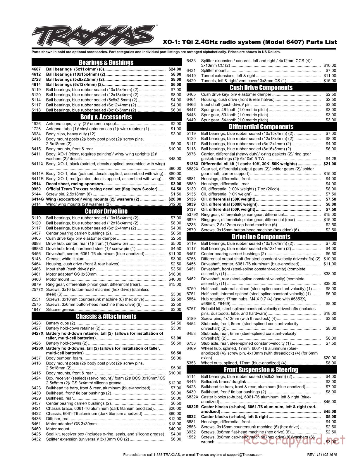 Traxxas - XO-1 (2011) - Parts List - Page 1