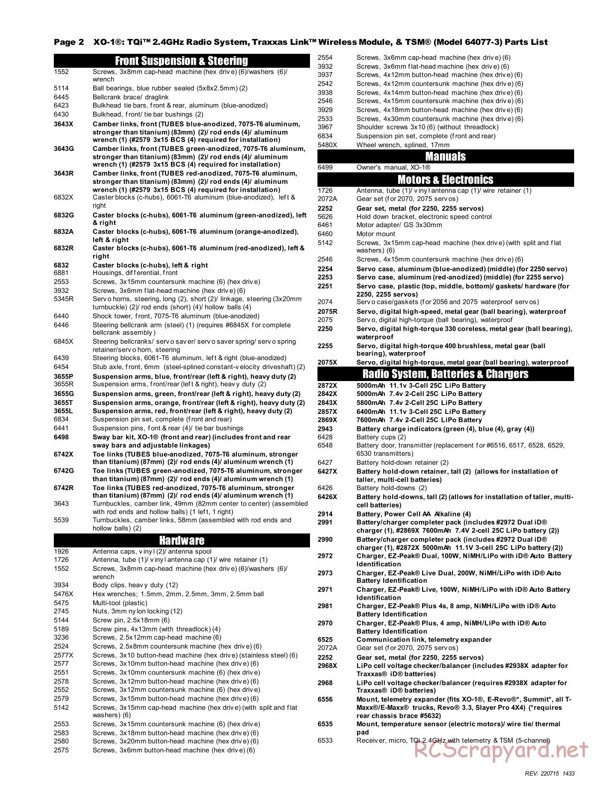 Traxxas - XO-1 TSM - Parts List - Page 2