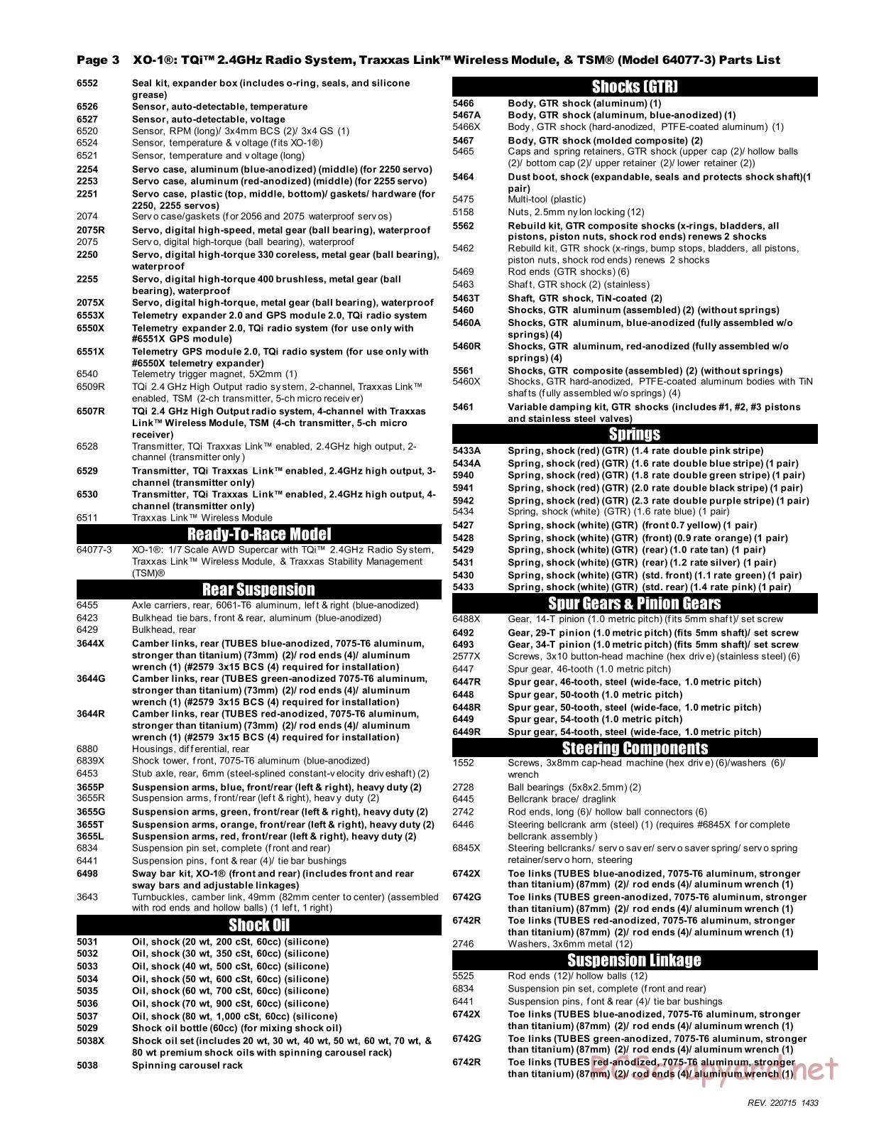 Traxxas - XO-1 TSM - Parts List - Page 3