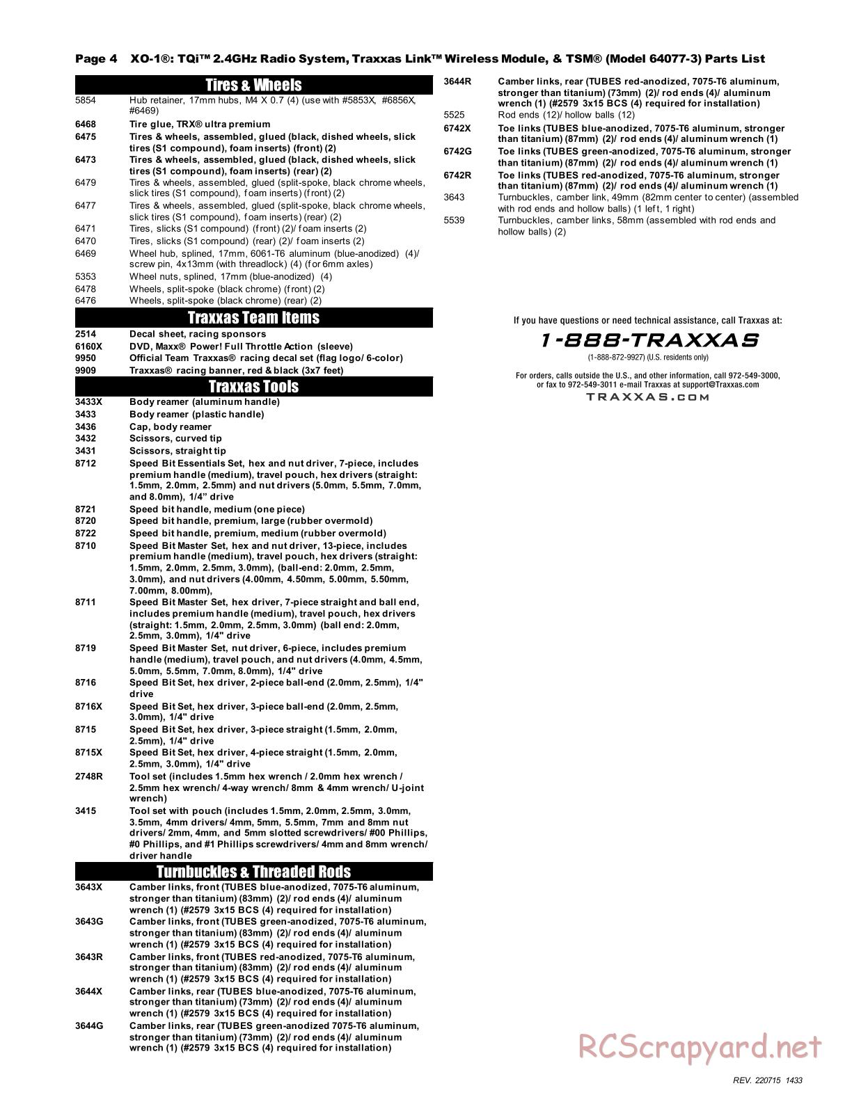 Traxxas - XO-1 TSM - Parts List - Page 4
