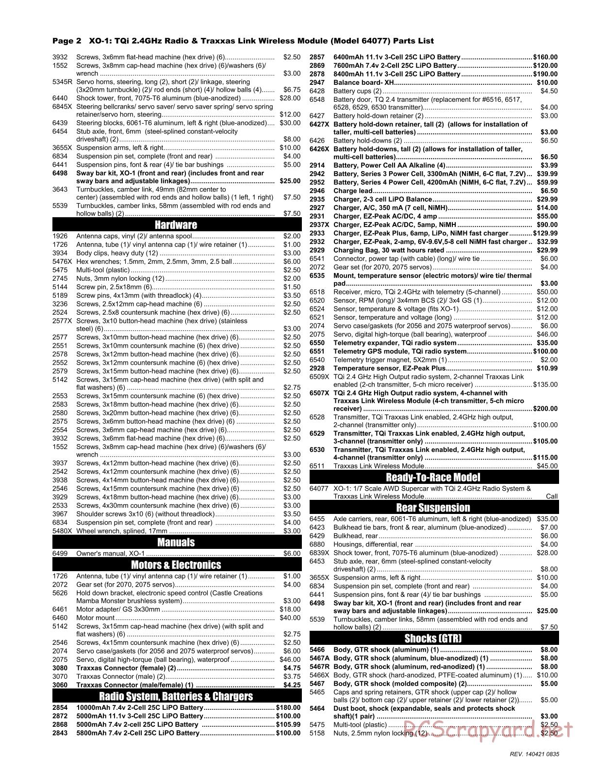 Traxxas - XO-1 (2014) - Parts List - Page 2