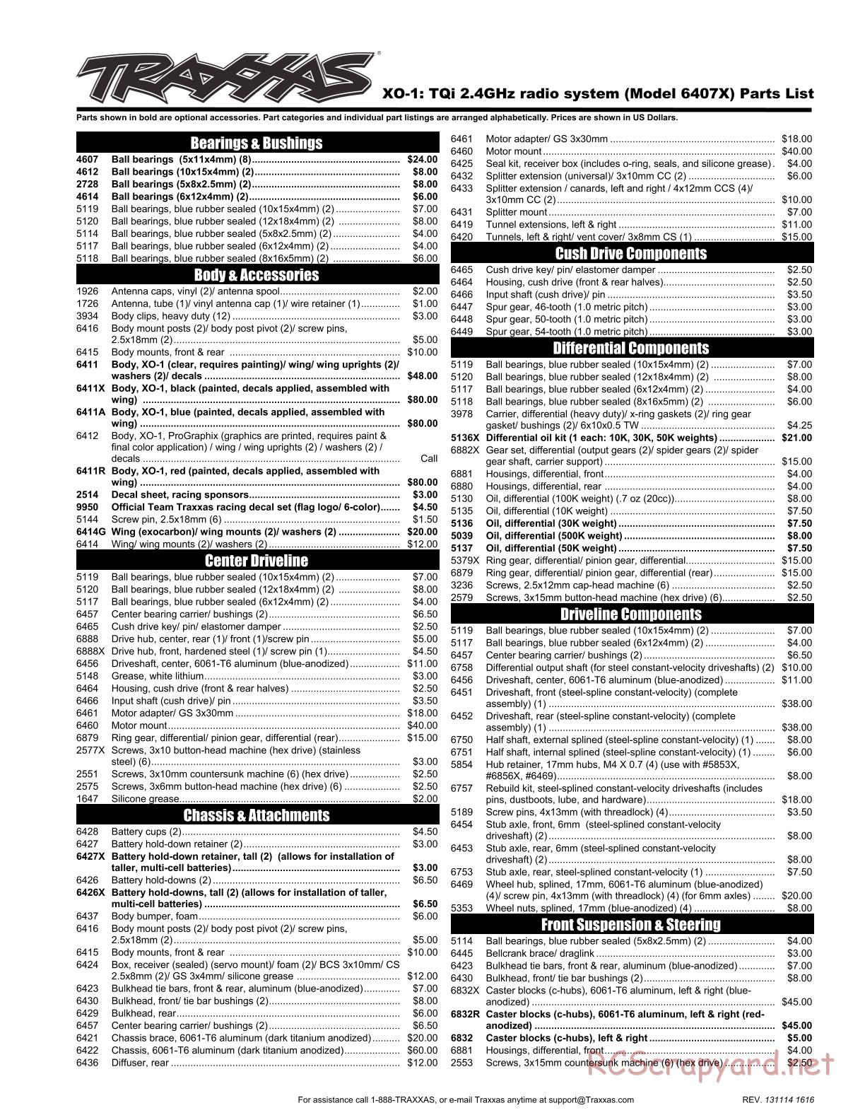 Traxxas - XO-1 (2014) - Parts List - Page 1