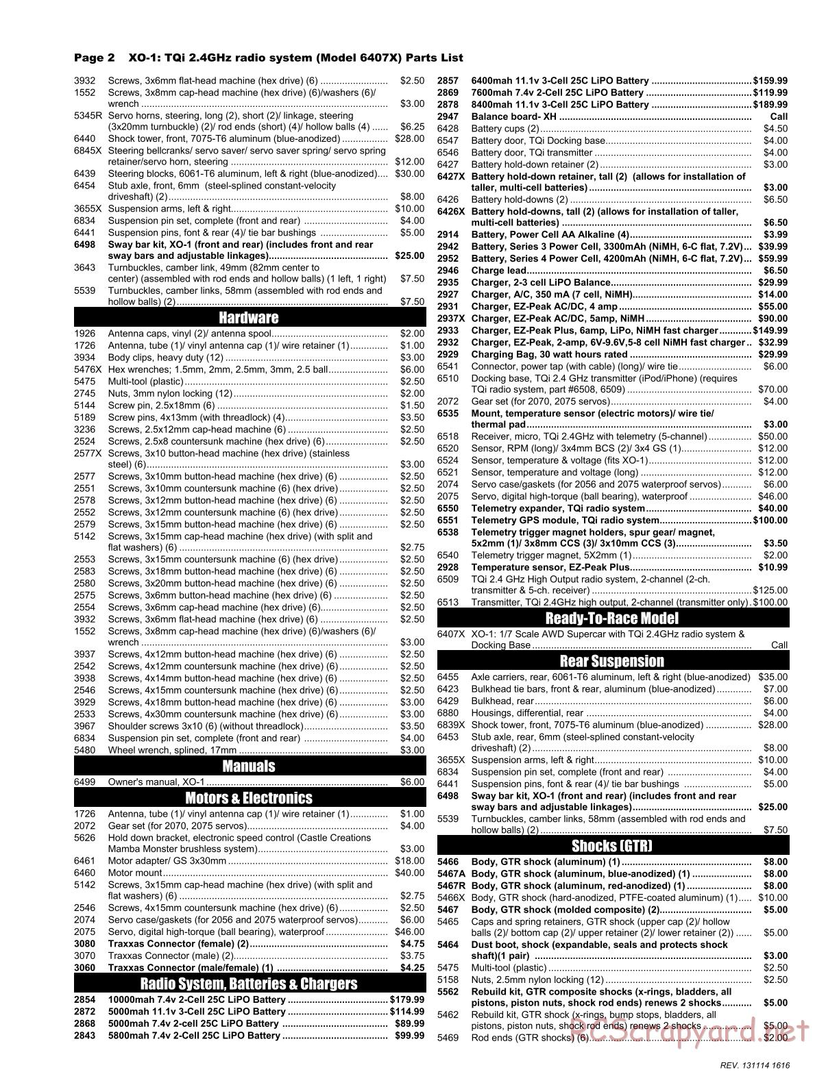 Traxxas - XO-1 (2014) - Parts List - Page 2