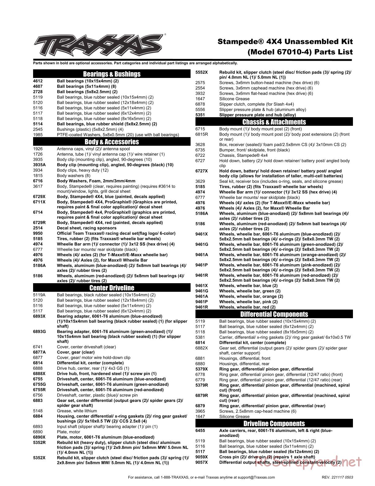 Traxxas - Stampede 4x4 (2019) - Parts List - Page 1