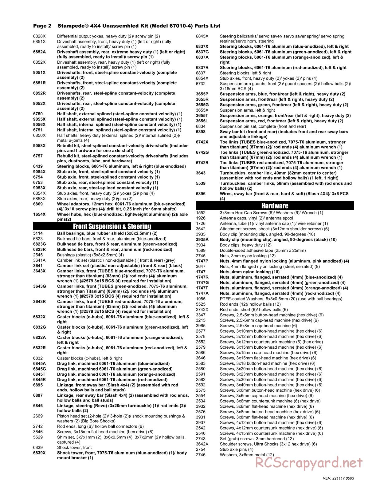 Traxxas - Stampede 4x4 (2019) - Parts List - Page 2