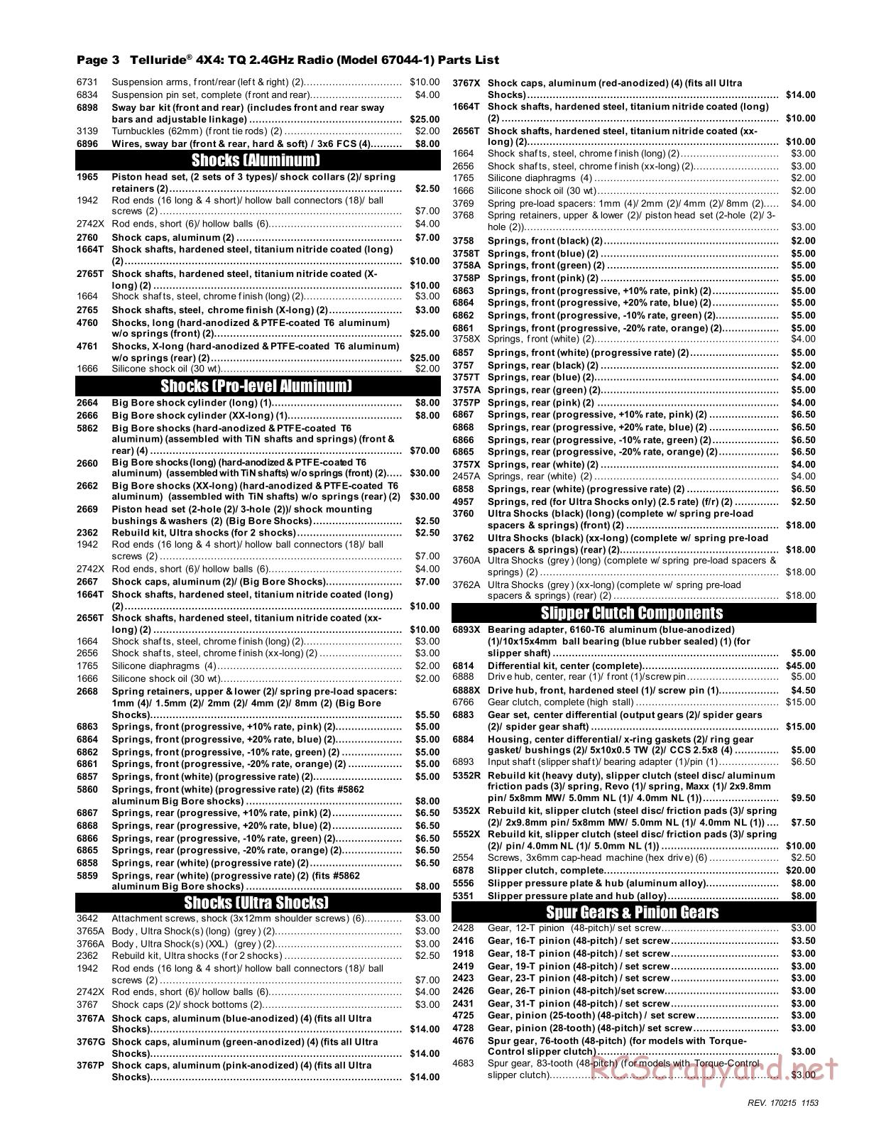 Traxxas - Telluride 4x4 (2015) - Parts List - Page 3