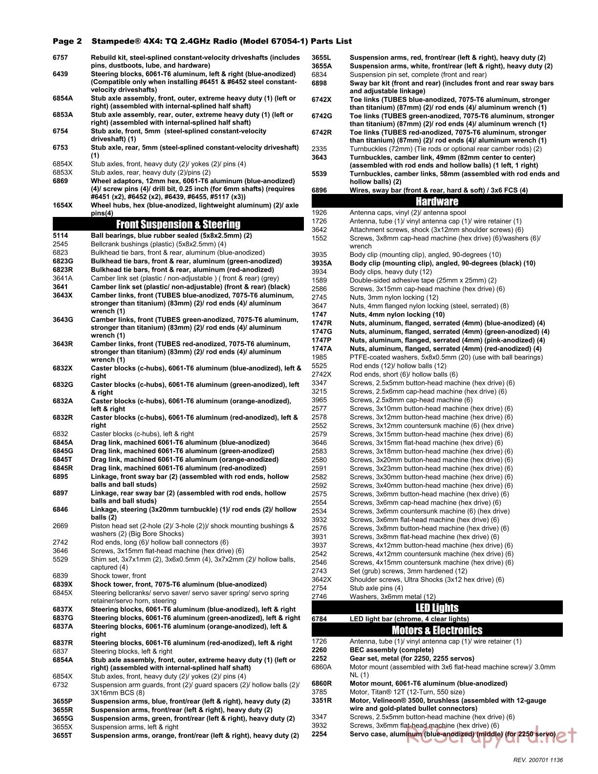 Traxxas - Stampede 4x4 - Parts List - Page 2