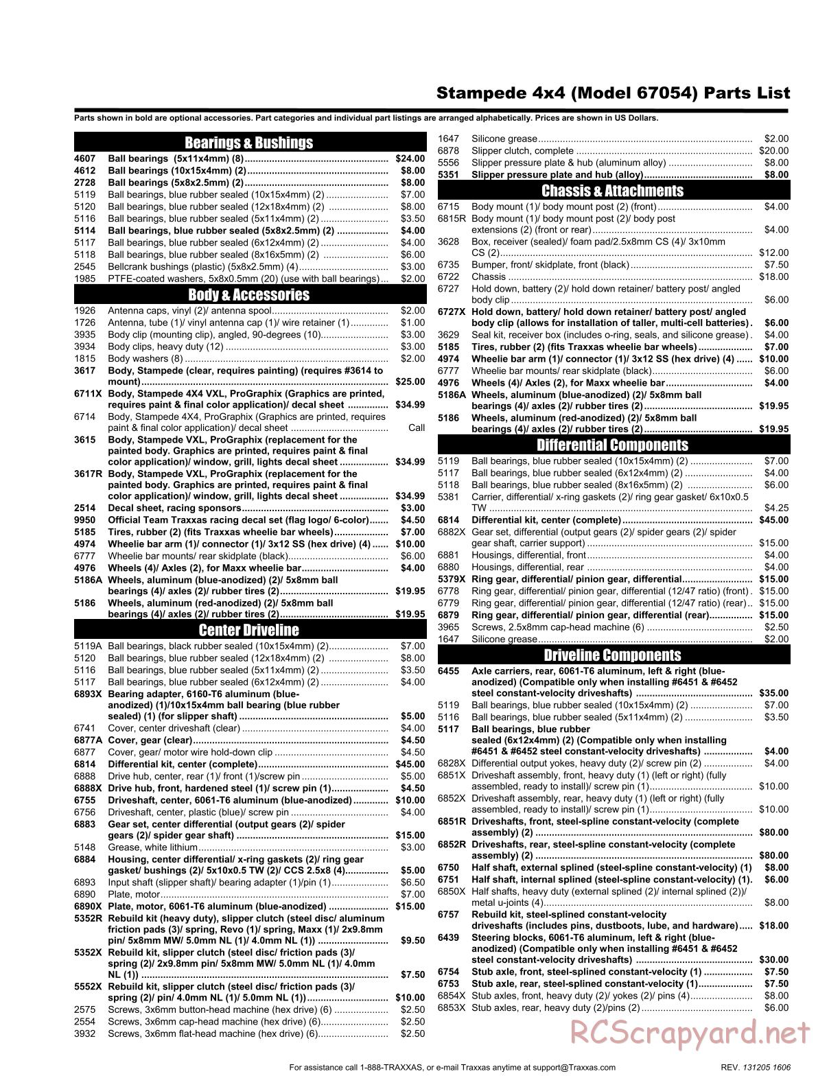 Traxxas - Stampede 4x4 (2013) - Parts List - Page 1