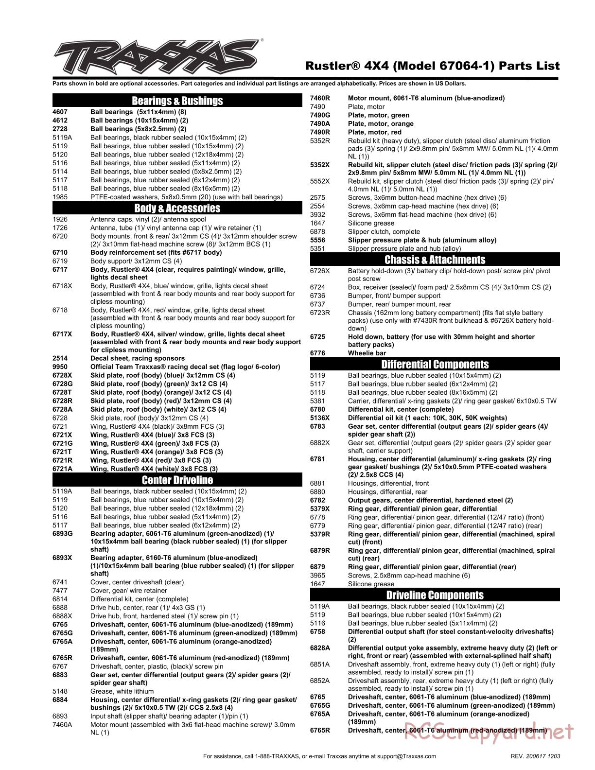 Traxxas - Rustler 4x4 XL-5 - Parts List - Page 1