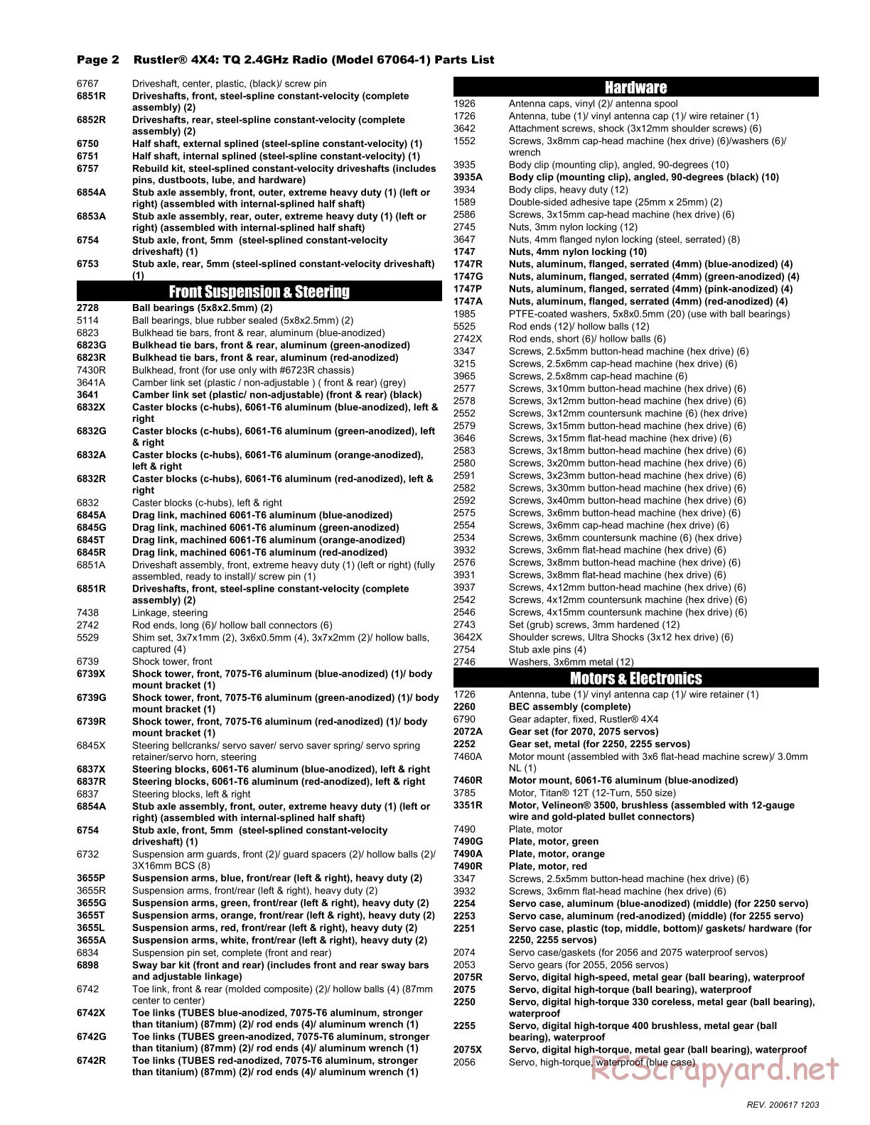 Traxxas - Rustler 4x4 XL-5 - Parts List - Page 2