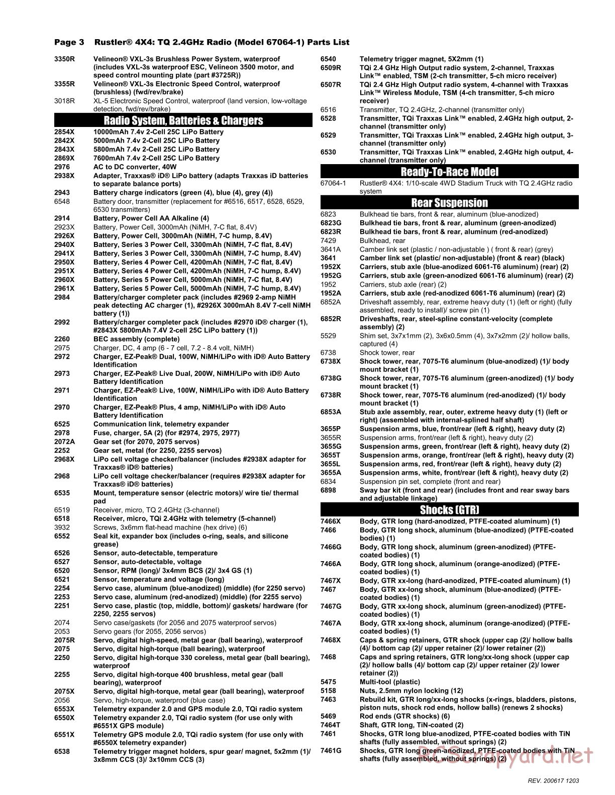 Traxxas - Rustler 4x4 XL-5 - Parts List - Page 3