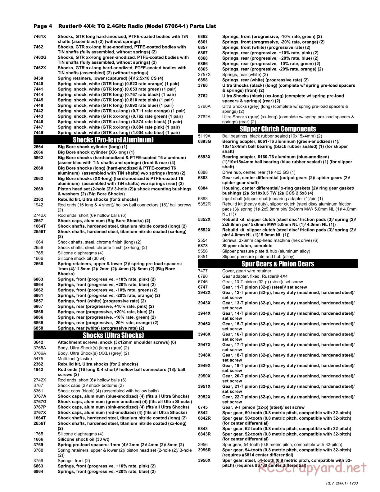 Traxxas - Rustler 4x4 XL-5 - Parts List - Page 4