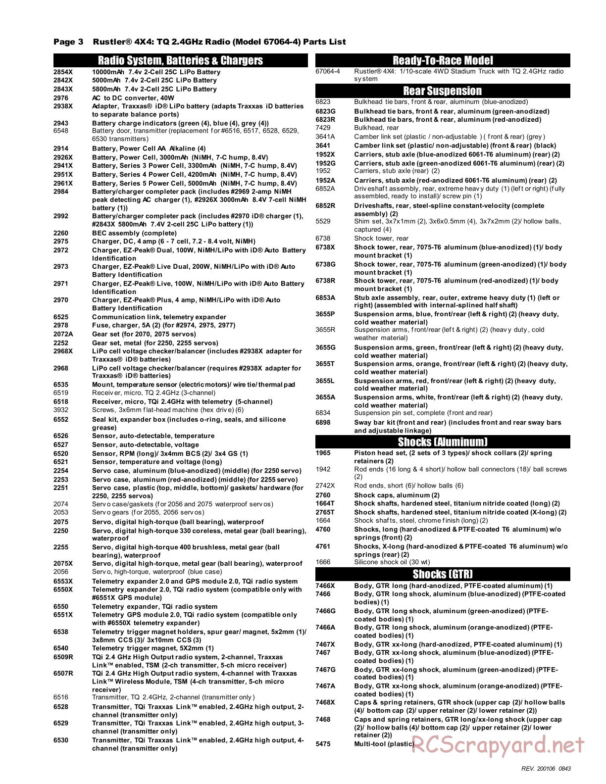 Traxxas - Rustler 4x4 XL-5 (2018) - Parts List - Page 3