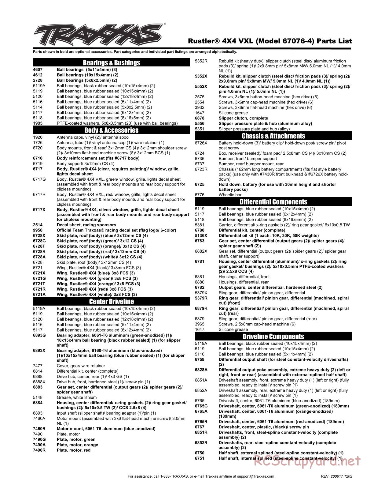 Traxxas - Rustler 4x4 VXL - Parts List - Page 1
