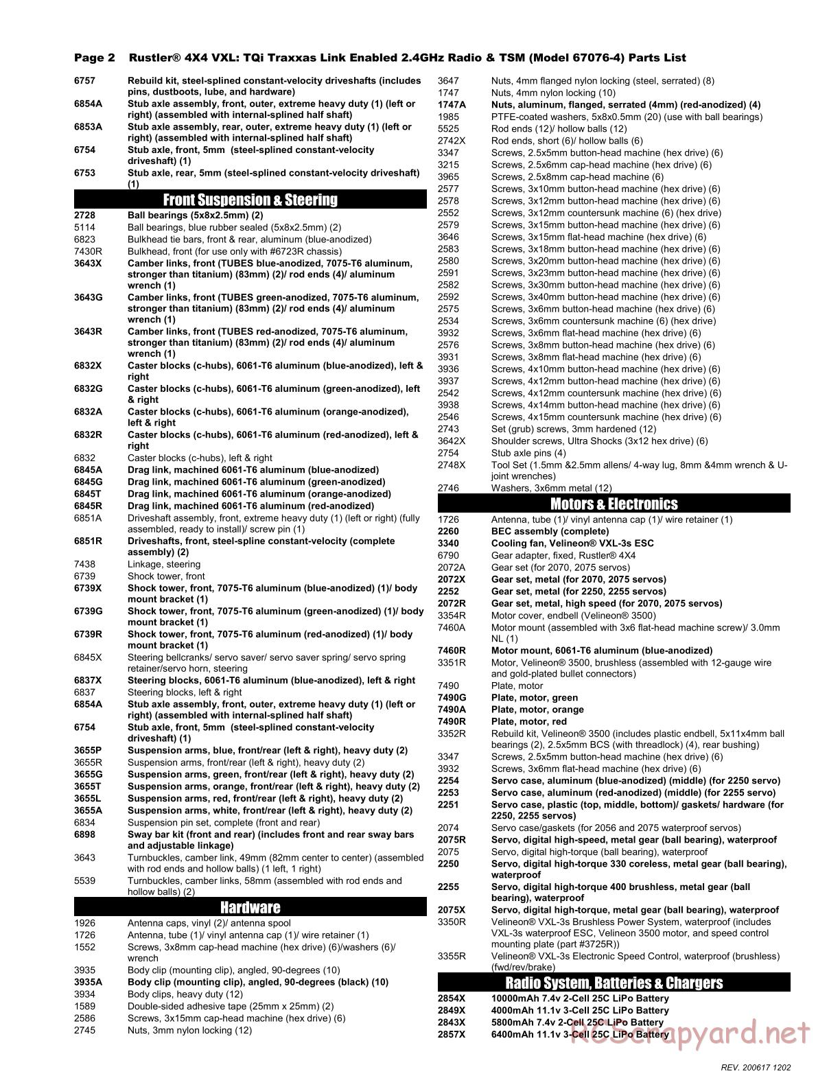 Traxxas - Rustler 4x4 VXL - Parts List - Page 2
