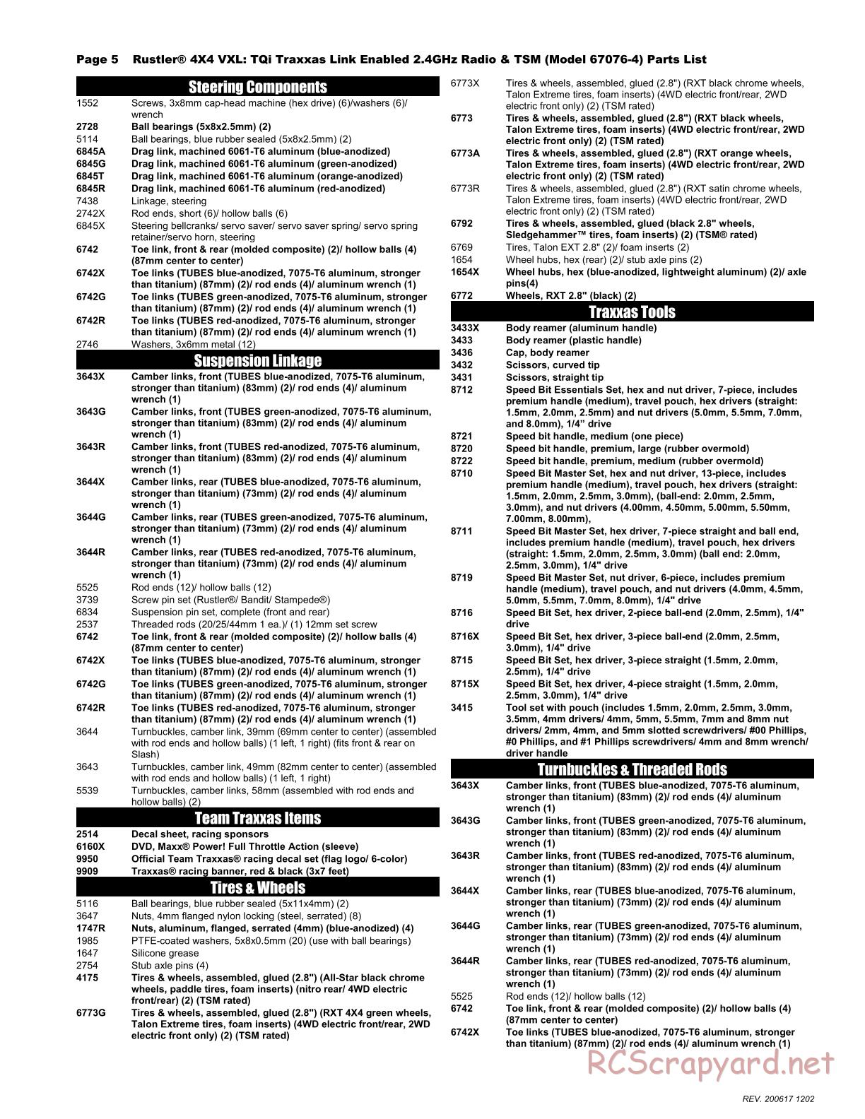 Traxxas - Rustler 4x4 VXL - Parts List - Page 5