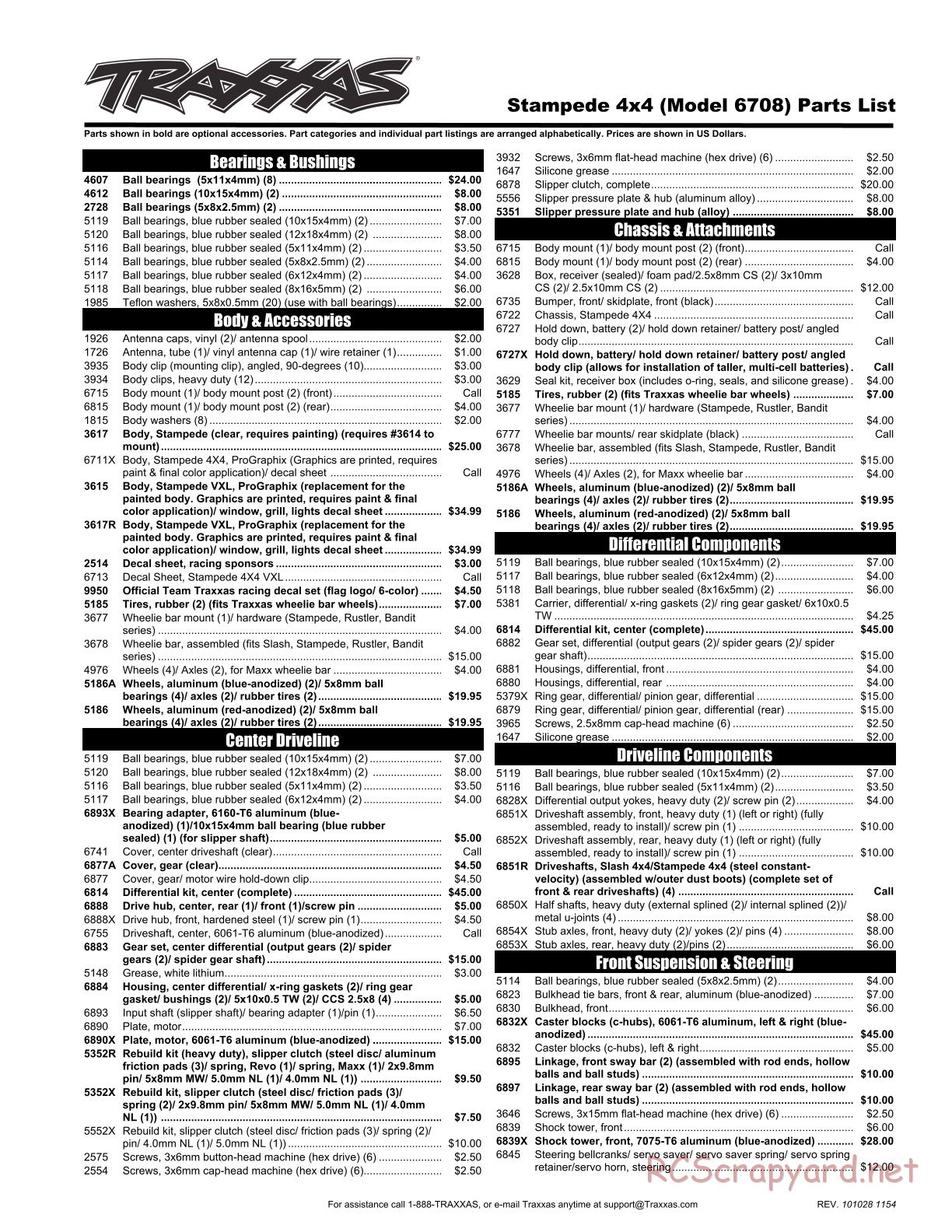 Traxxas - Stampede 4x4 VXL (2010) - Parts List - Page 1