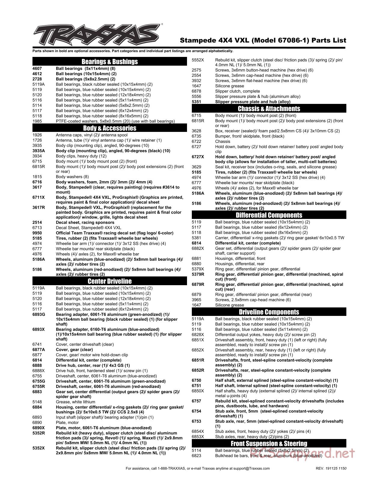 Traxxas - Stampede 4x4 VXL (2015) - Parts List - Page 1