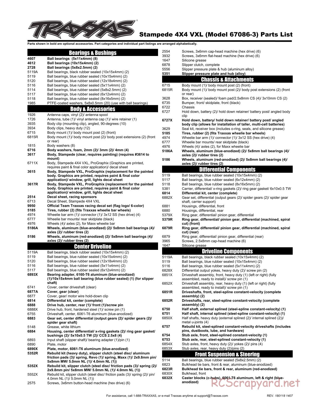 Traxxas - Stampede 4x4 VXL TSM (2015) - Parts List - Page 1