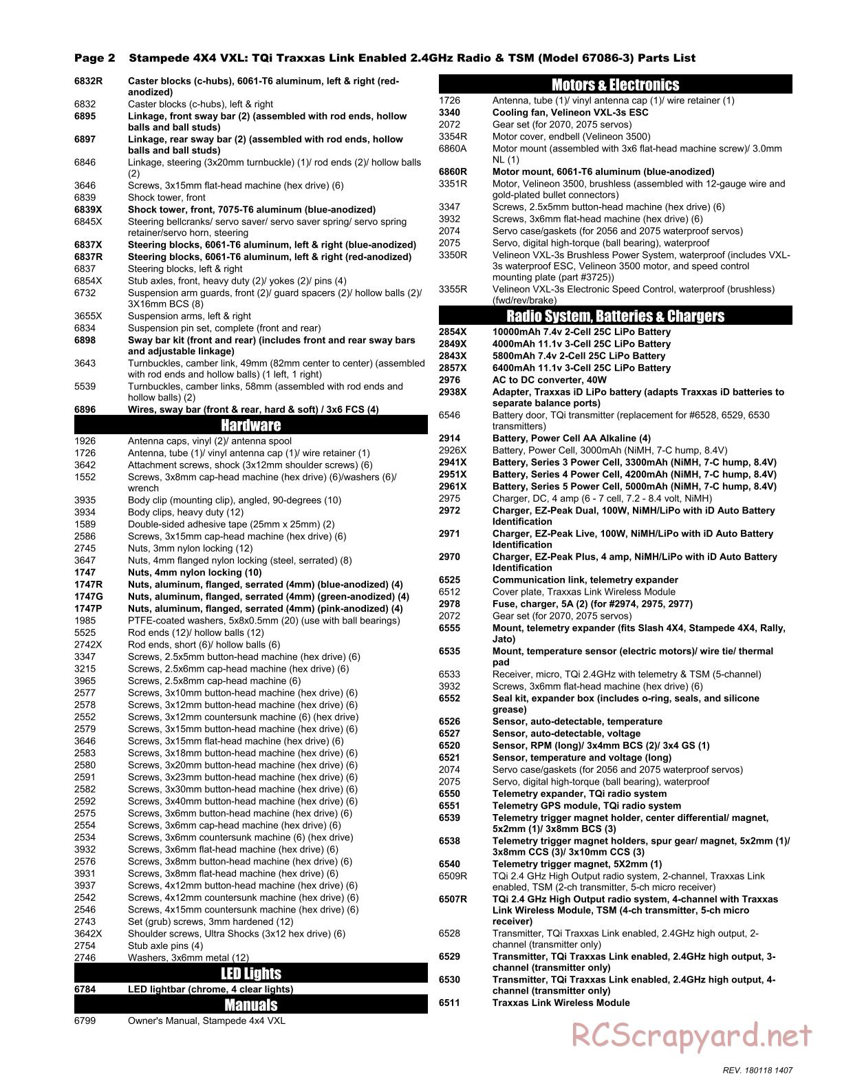 Traxxas - Stampede 4x4 VXL TSM (2015) - Parts List - Page 2