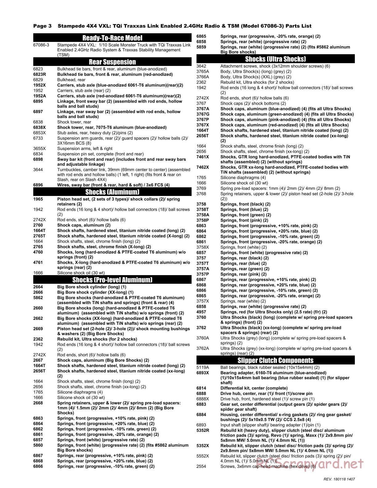 Traxxas - Stampede 4x4 VXL TSM (2015) - Parts List - Page 3