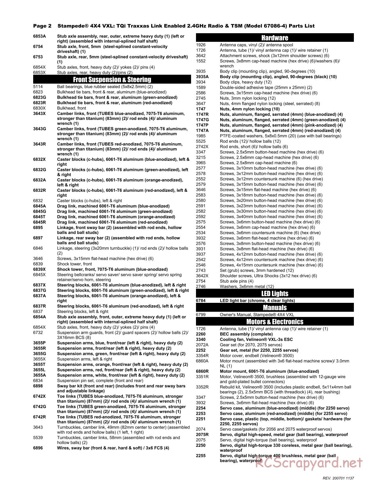 Traxxas - Stampede 4x4 VXL TSM - Parts List - Page 2