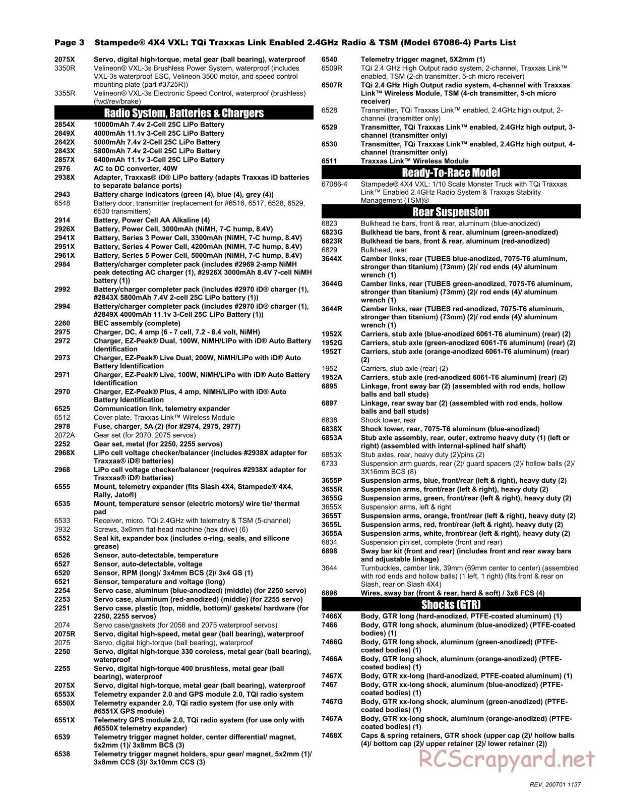 Traxxas - Stampede 4x4 VXL TSM - Parts List - Page 3