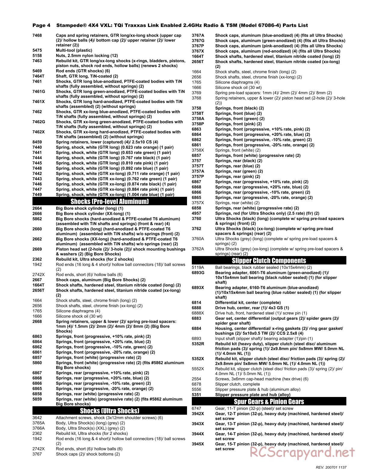 Traxxas - Stampede 4x4 VXL TSM - Parts List - Page 4
