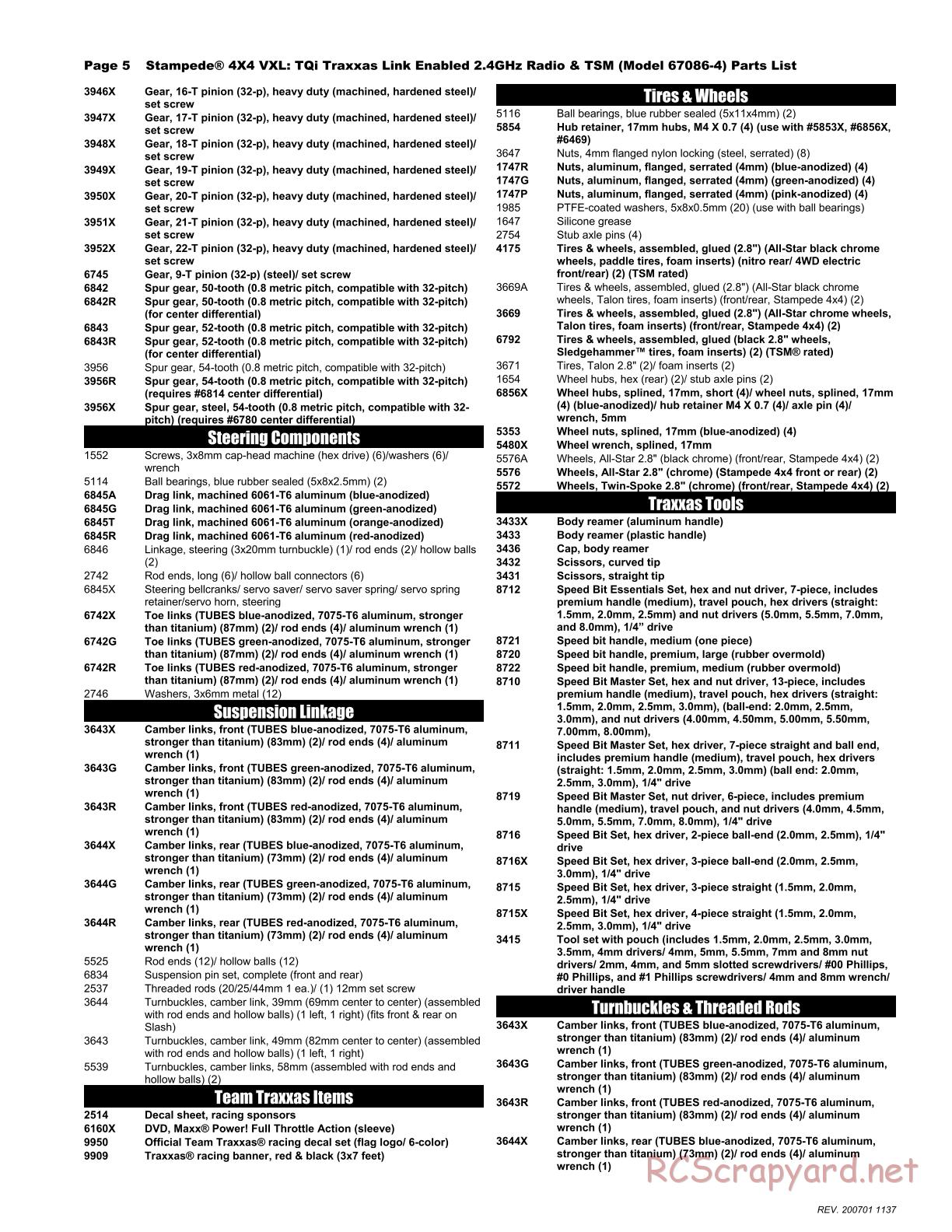 Traxxas - Stampede 4x4 VXL TSM - Parts List - Page 5