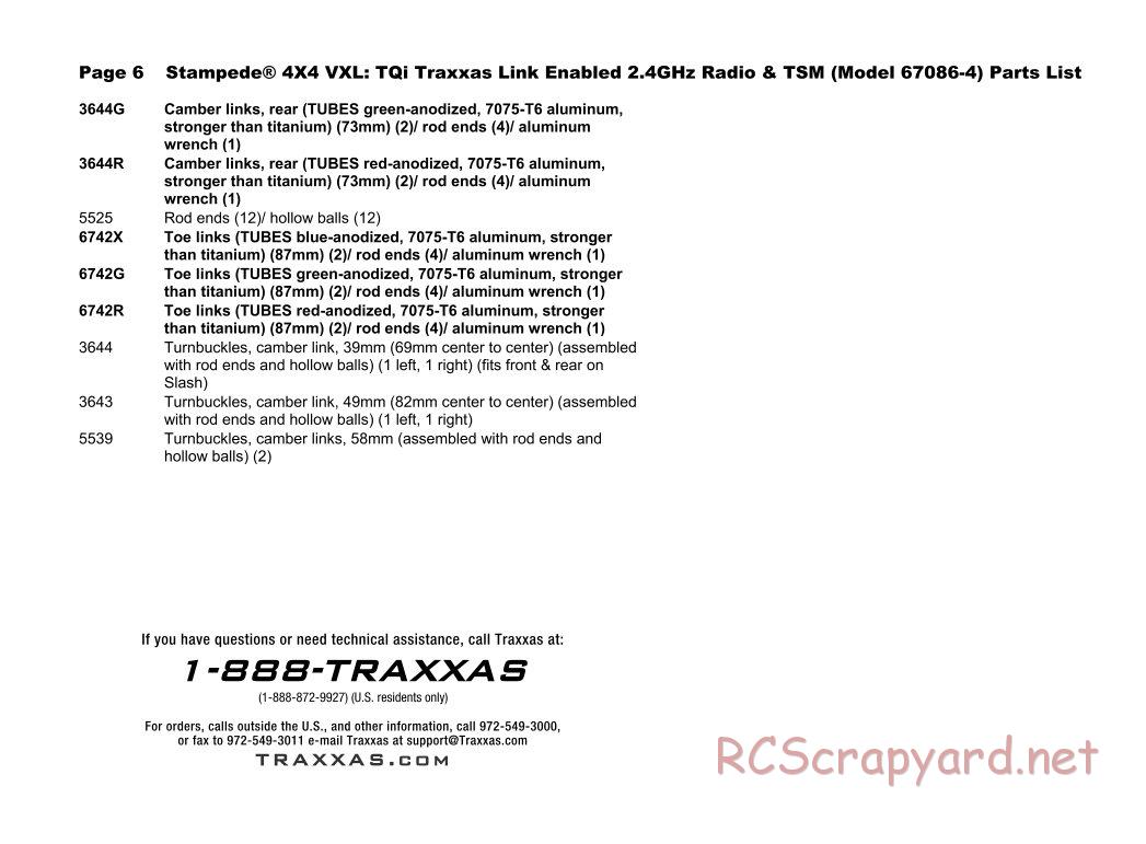 Traxxas - Stampede 4x4 VXL TSM - Parts List - Page 6
