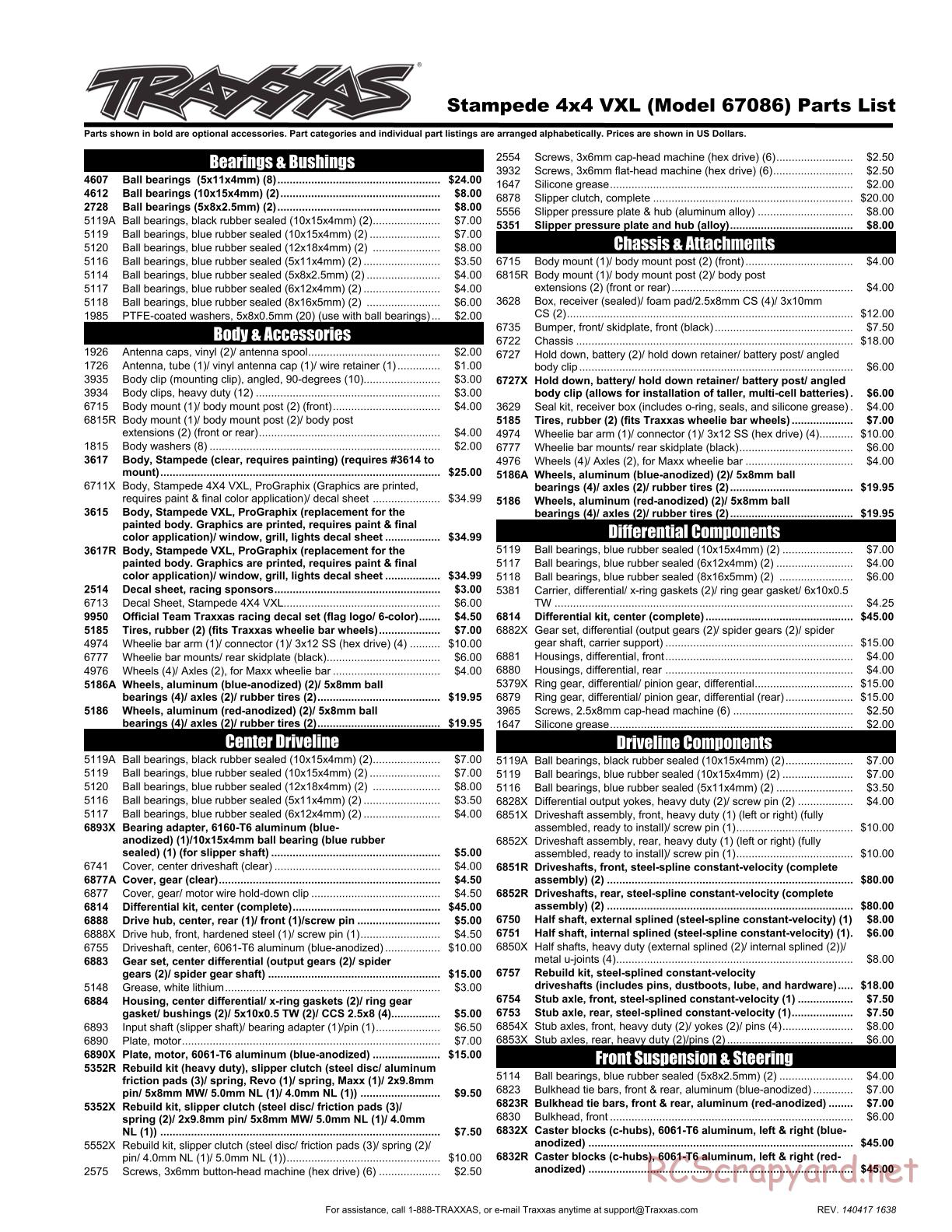 Traxxas - Stampede 4x4 VXL (2014) - Parts List - Page 1