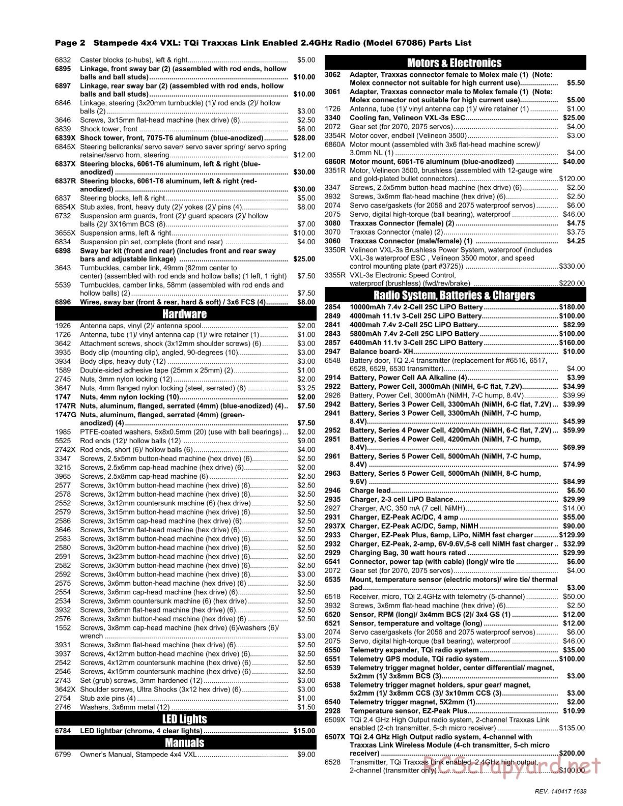 Traxxas - Stampede 4x4 VXL (2014) - Parts List - Page 2