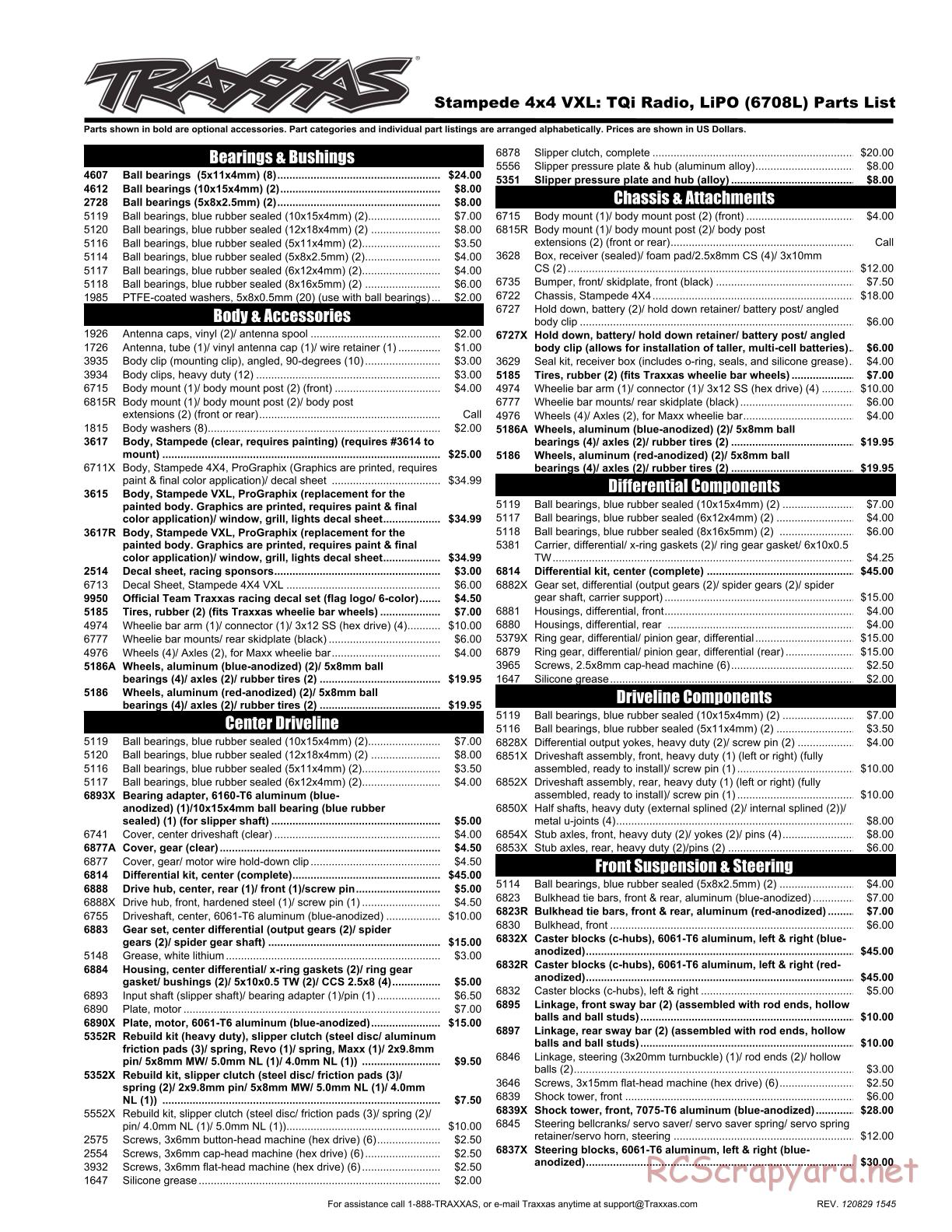 Traxxas - Stampede 4x4 VXL (2012) - Parts List - Page 1