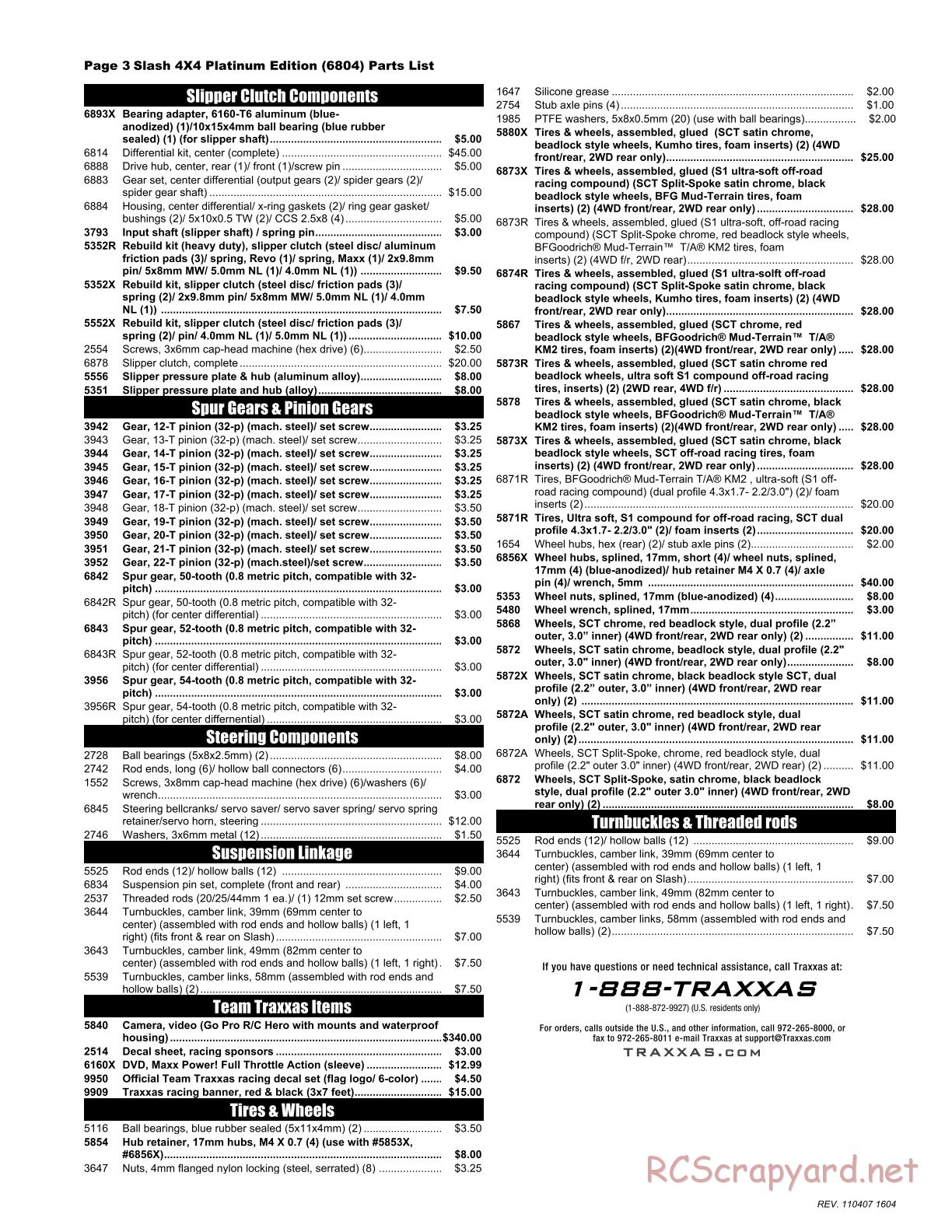 Traxxas - Slash 4x4 Platinum Ed (2010) - Parts List - Page 3