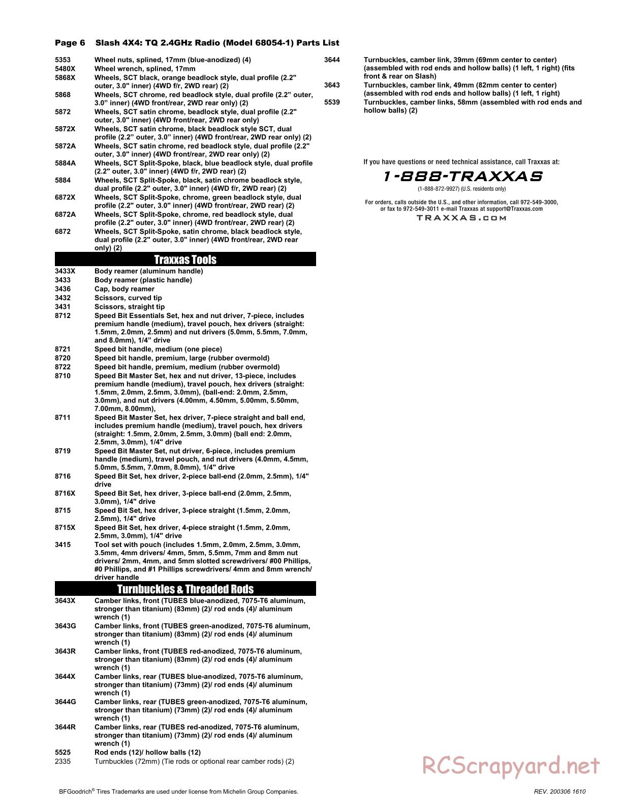 Traxxas - Slash 4x4 Brushed - Parts List - Page 6