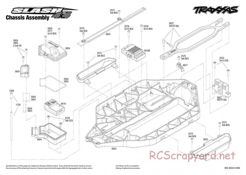 Traxxas - Slash 4x4 Brushed - Exploded Views - Page 1