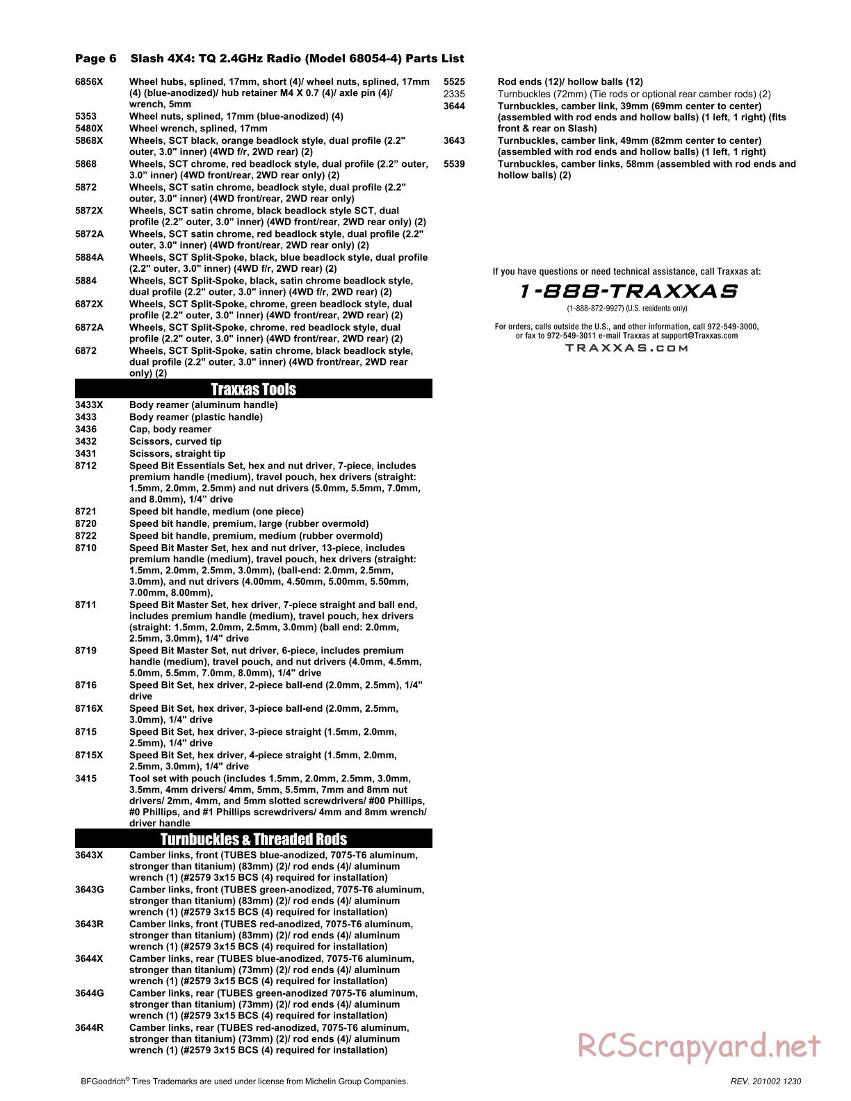 Traxxas - Slash 4x4 Brushed (2018) - Parts List - Page 6