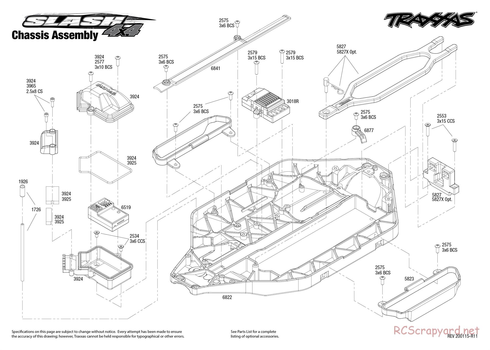 Traxxas - Slash 4x4 Brushed (2018) - Exploded Views - Page 1
