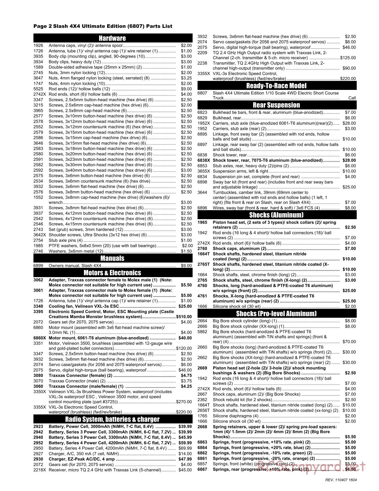 Traxxas - Slash 4x4 Ultimate - Parts List - Page 2