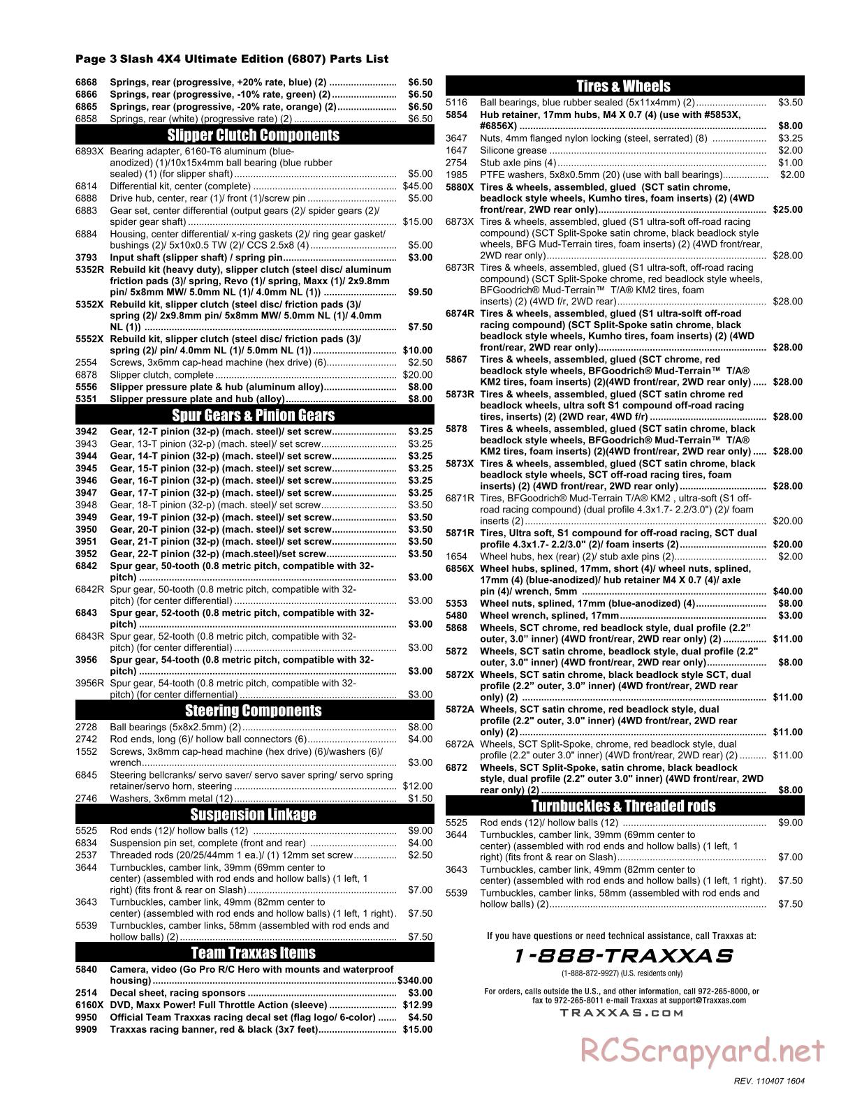 Traxxas - Slash 4x4 Ultimate - Parts List - Page 3