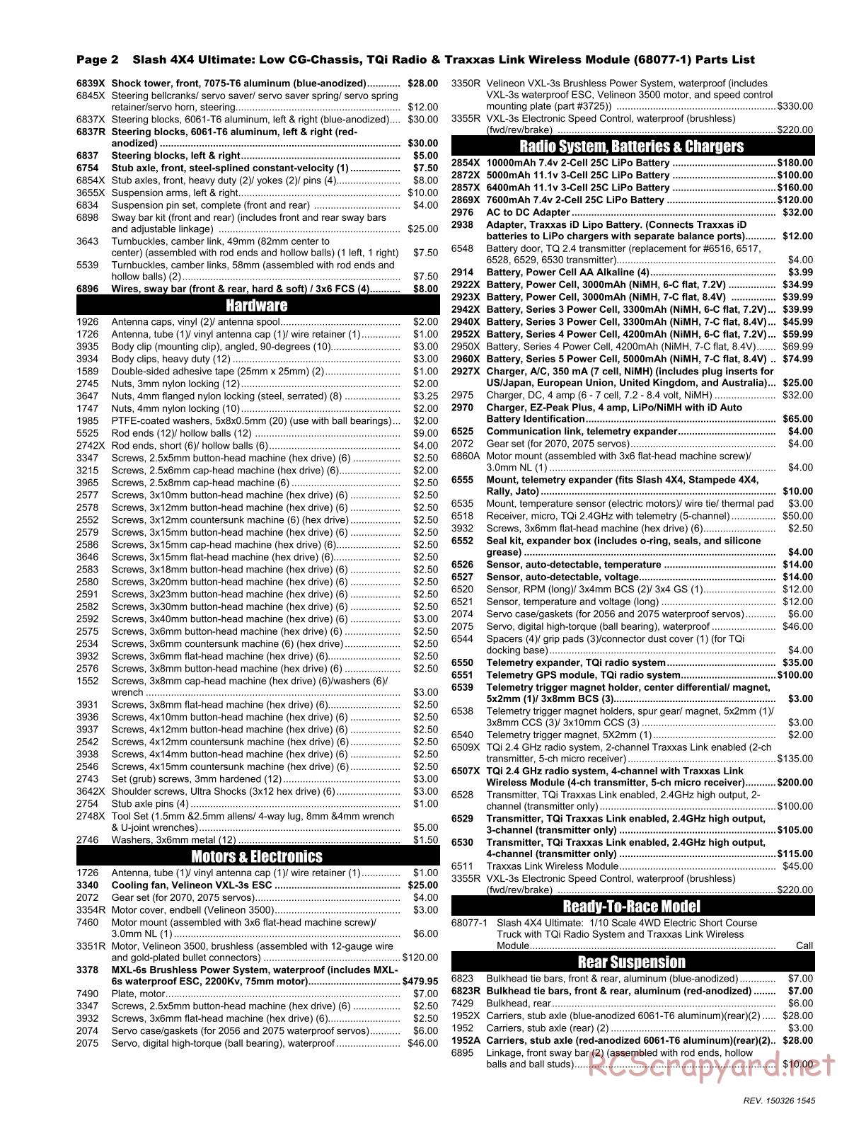 Traxxas - Slash 4x4 Ultimate (2015) - Parts List - Page 2