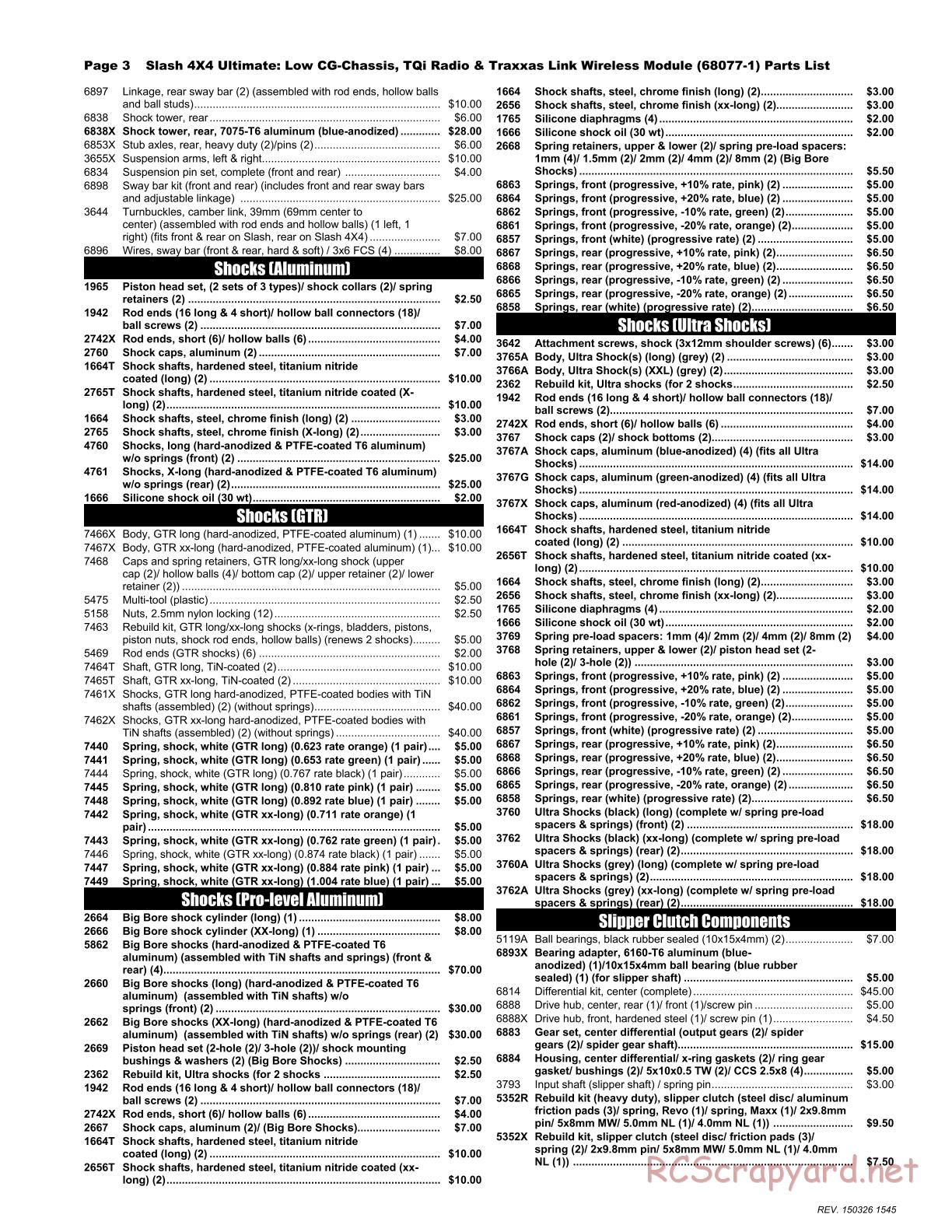 Traxxas - Slash 4x4 Ultimate (2015) - Parts List - Page 3