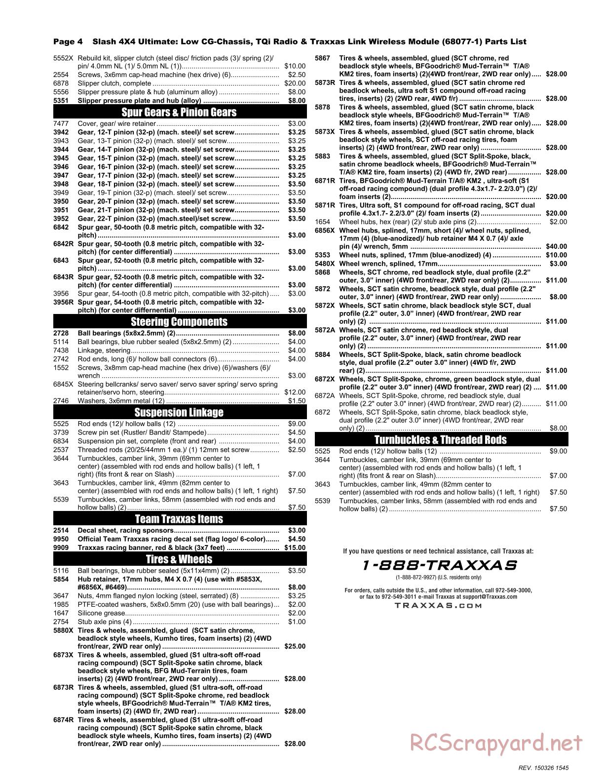 Traxxas - Slash 4x4 Ultimate (2015) - Parts List - Page 4